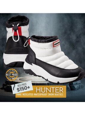 NEW Hunter Anne White Insulated Waterproof Puffer Snow Booties Women's 5
